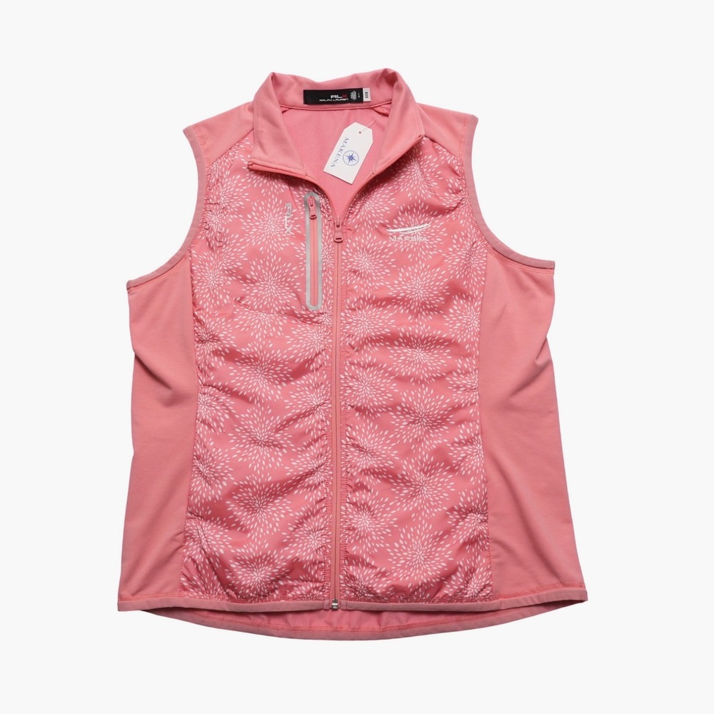RLX Ralph Lauren Golf Vest Womens Large Pink Floral Zip Makena Beach Club‎ NWT